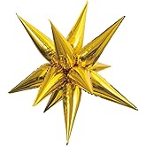Gold 12-Point Large 3D Star Foil Balloons, 5-Pack - Large & Durable Party Decoration, Perfect for Any Celebrations
