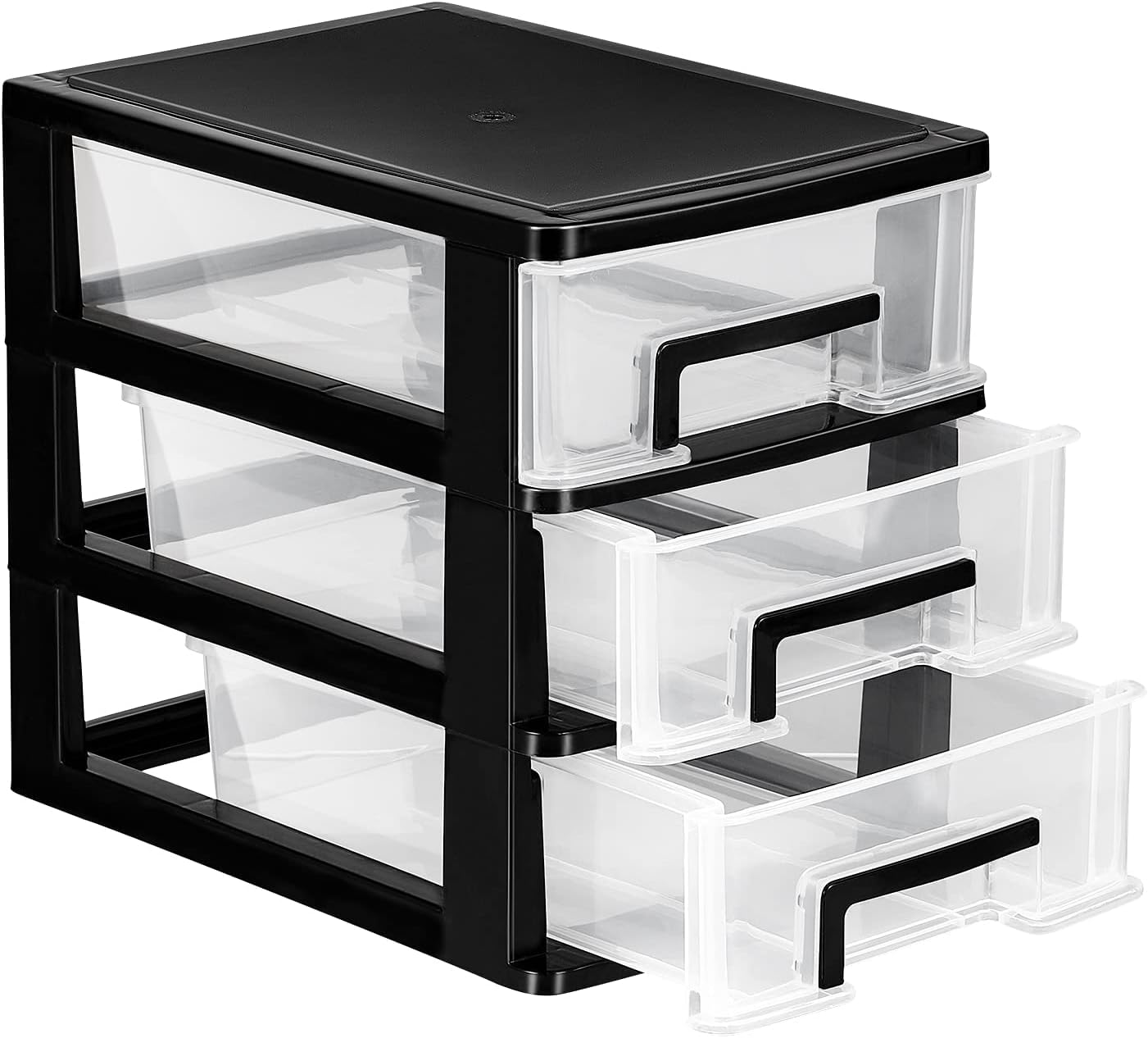 HEALLILY Three- layer Drawer Type Closet Storage Cabinet Organizer Clear Storage Shelf for home and Office (Black and Transparent)