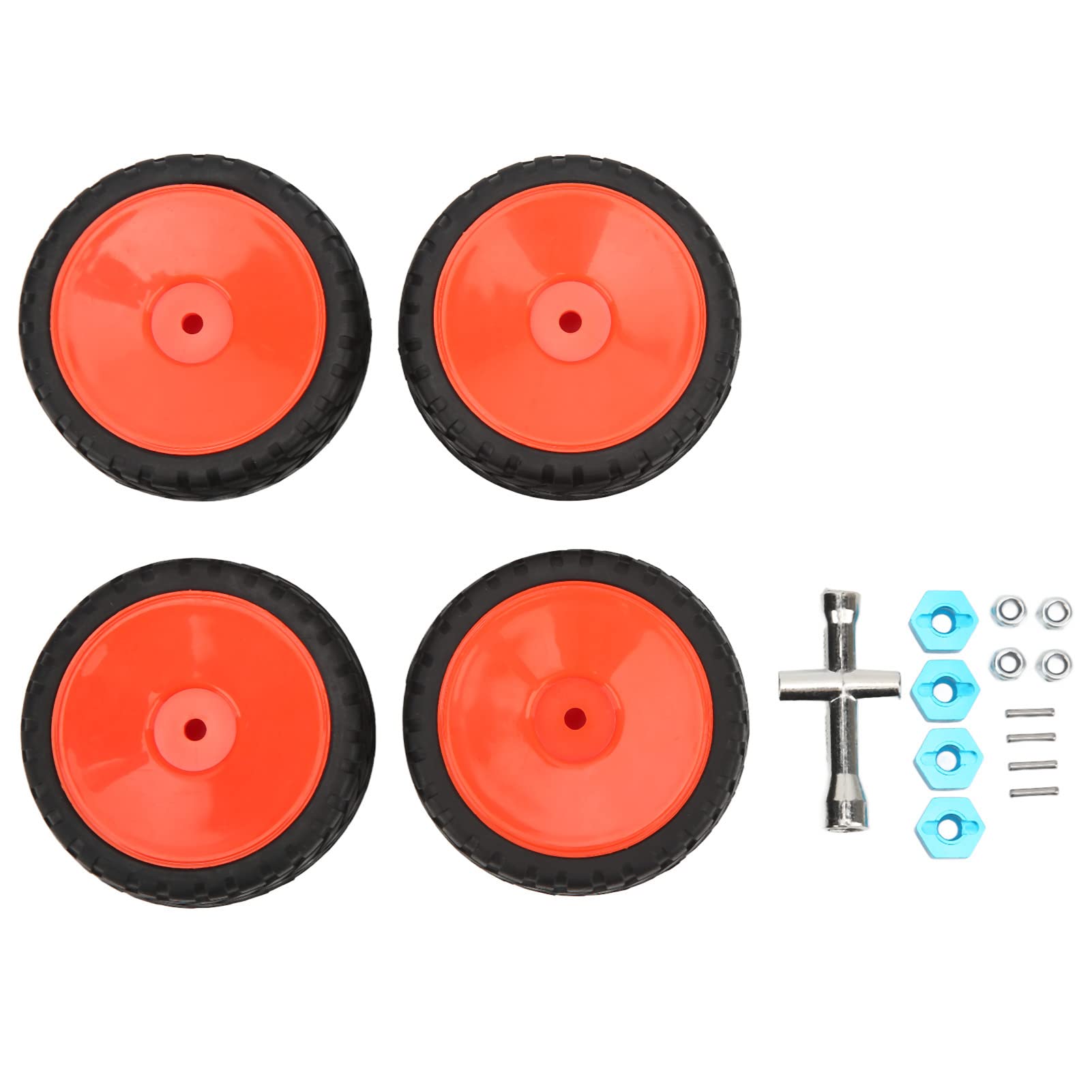VBESTLIFE 4 PCS RC Rubber Tires，1/10 Metal Wheels Tires，RC Alloy Wheel Tires，for 1/10 RC Sports Car(Red)