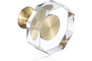 Guank 12-Pack 1-1/4-Inch White Cabinet Glass Crystal Pumpkin knobs Brass Drawer Round Dresser Pulls, Gold Hardware Kitchen Closet knobs for Bifold Doors
