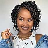 BOHOBABE Pre-twisted Passion Twist Crochet Hair 8 Inch Short Black Pre-looped Crochet Passion Twist Braiding Hair 8 Packs (1B)