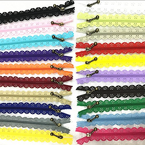 WKXFJJWZC 40Pcs Novelty 10 inch Lace Closed End Zippers 3# Nylon for Purse Bags for DIY Sewing Tailor Craft Bed Bag 20/Color Â¡Â­