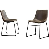 Roundhill Furniture Lotusville Vintage PU Leather Dining Chairs, Set of 2, Antique Brown