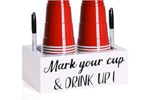 NAICEAY Double Disposable Cup Holder with Marker Slot Wooden Mark Your Cup and Drink Up 2 Sides Designs Drink Dispensers for Parties Farmhouse Bar Christmas Housewarming Party Holiday Decor Hostess Gifts