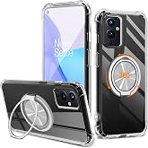 Compatible for OnePlus 1+ 9 Phone Case, 360&deg; Rotatable Ring Holder Kickstand [Non Yellowing] Transparent 4 Airbags Corners Shockproof Protective Cover Case for OnePlus 1+ 9 2021 - Crystal Clear