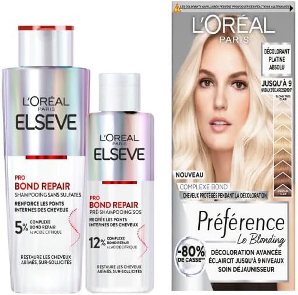 L’Oréal Paris L'Oréal Paris Set Elseve Pro Bond Repair Sos Pre-Shampoo 200 ml + Shampoo without sulfates 200 ml + Preference Decolorization Platinum Absolute