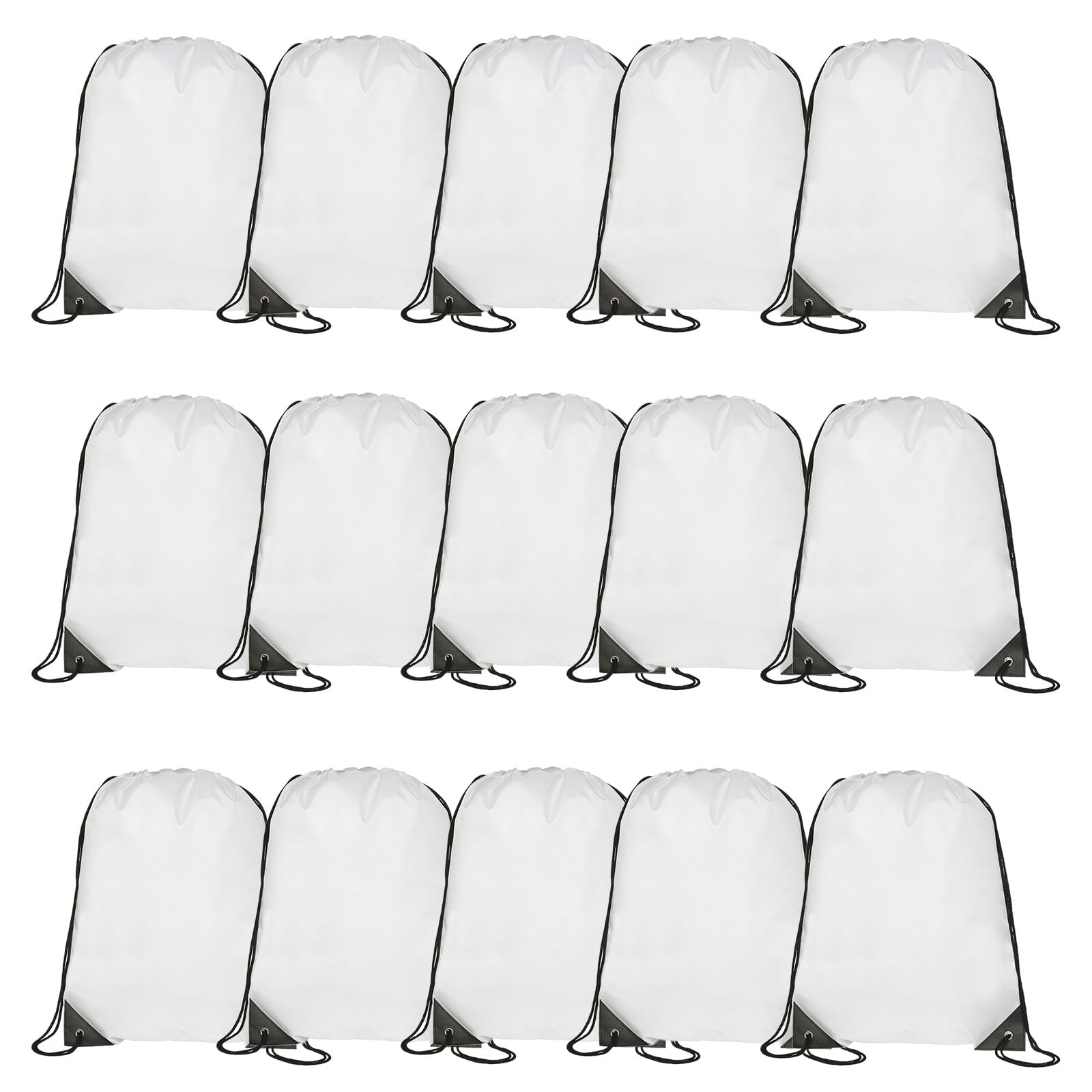 Playcrate 15 White Drawstring Bags Backpack - Party Gift Bags & Sports String Bag for Gym, School, Travel Storage Organization (White)
