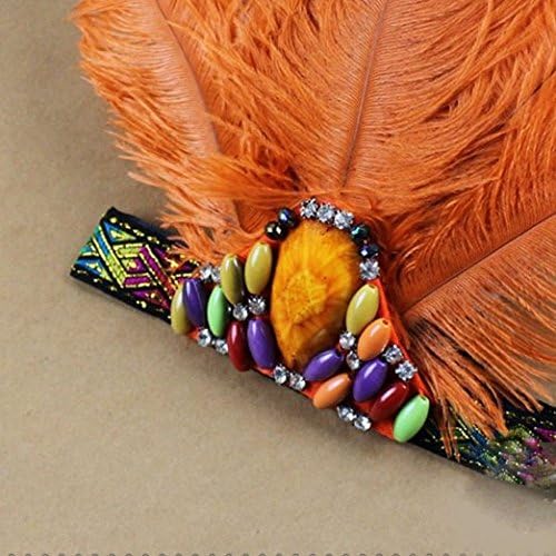 Indian Ostrich Feather Carnival Headband, Women's Handmade Indian Feather Fascinator Headband, Orange, 14*12cm - Image 4