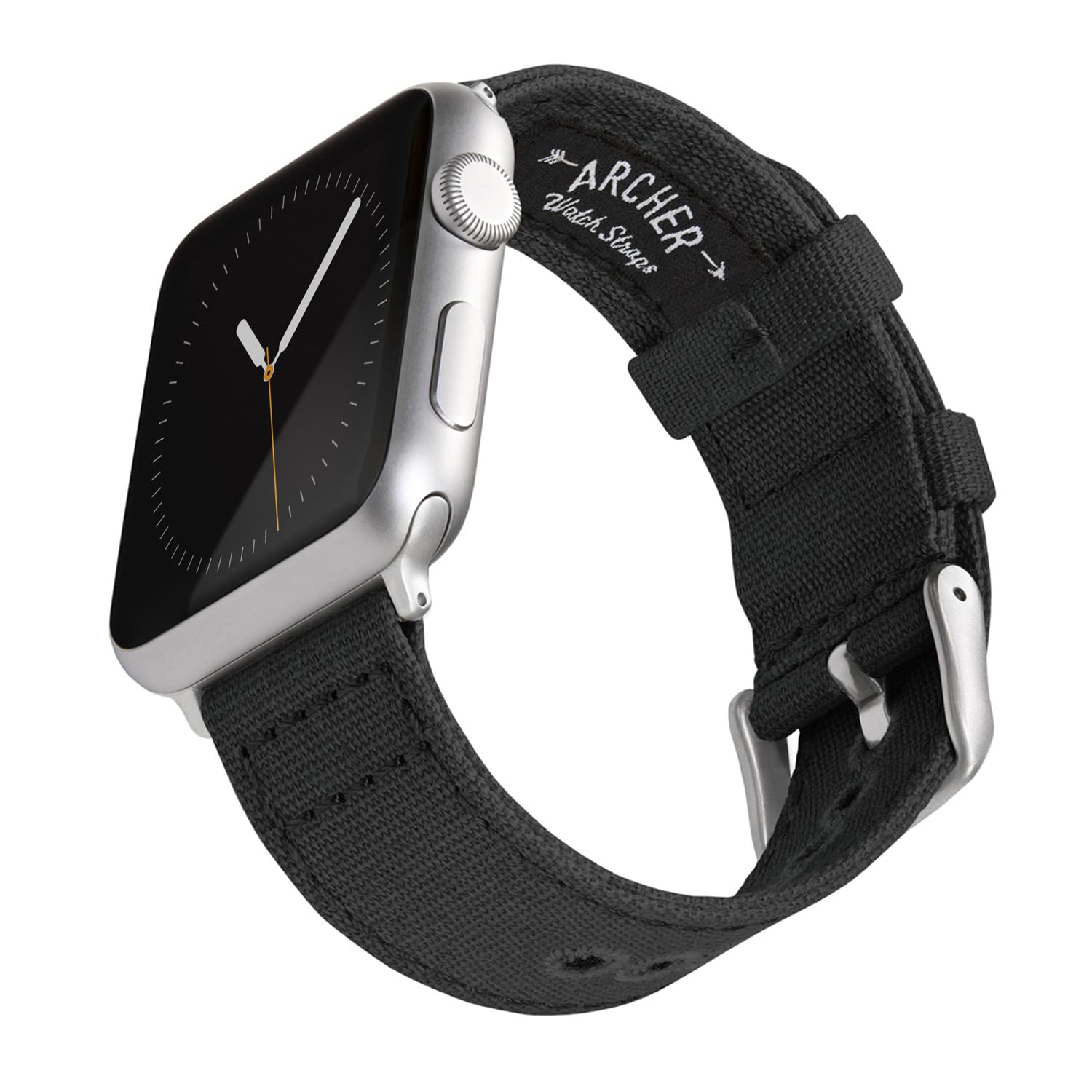 Archer Watch Straps - Canvas Straps for Apple Watch (Black, Silver, 44/45/46/49mm)