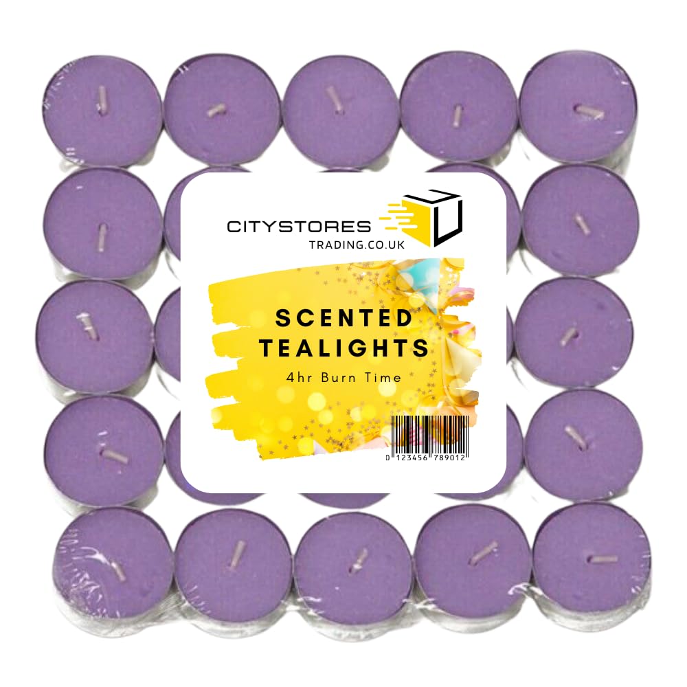 Citystores® Lavender Scented Tea Lights 25 Pack 4-Hour Burn Relaxing Aromatherapy Candles Perfect for Nightlights, Spa, Home, Xmas
