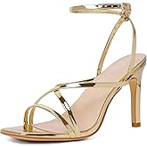 Mostrin Strappy Heels for Women Square Open Toe Lace Up Heeled Sandals Ankle Strap Sexy Stiletto High Heels for Party, Prom, Dating, Wedding