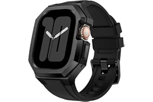 AIRYZGOOD Luxury Metal Case with Band Compatible for Apple Watch 44mm 45mm 46mm 49mm,Men Rugged Protective Bumper Cover with Soft Silicone Strap for iWatch Series 11/10/9/8/7/6/SE3/SE2/SE/5/4 and Ultra 3/2/1 49mm