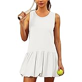 Fisoew Womens Athletic Dresses with Shorts & Pockets Backless Tennis Golf Mini Dress Bubble Hem Workout Active Outfits White