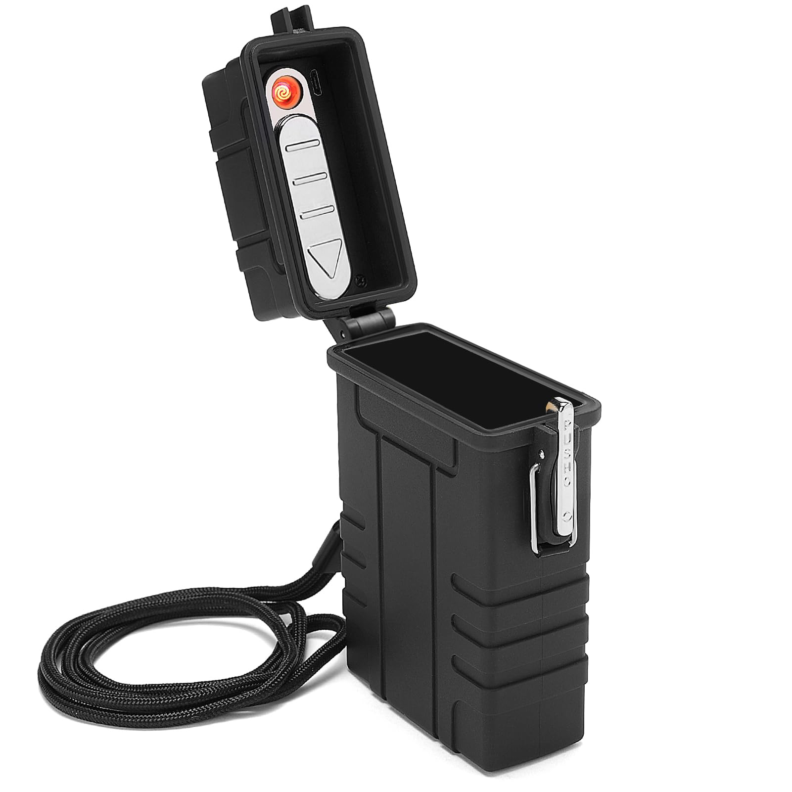 Photo 1 of Waterproof Case with USB Rechargeable Electric Lighter, Airtight Holder Case for Whole Package 20pcs 84mm Size, Match Seal Storage Dry Box, EDC Survival Container for Fishing Kit, Camping