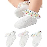 Urieo Baby Girl White Socks Toddler Mesh Ruffle Crew Socks for Girls