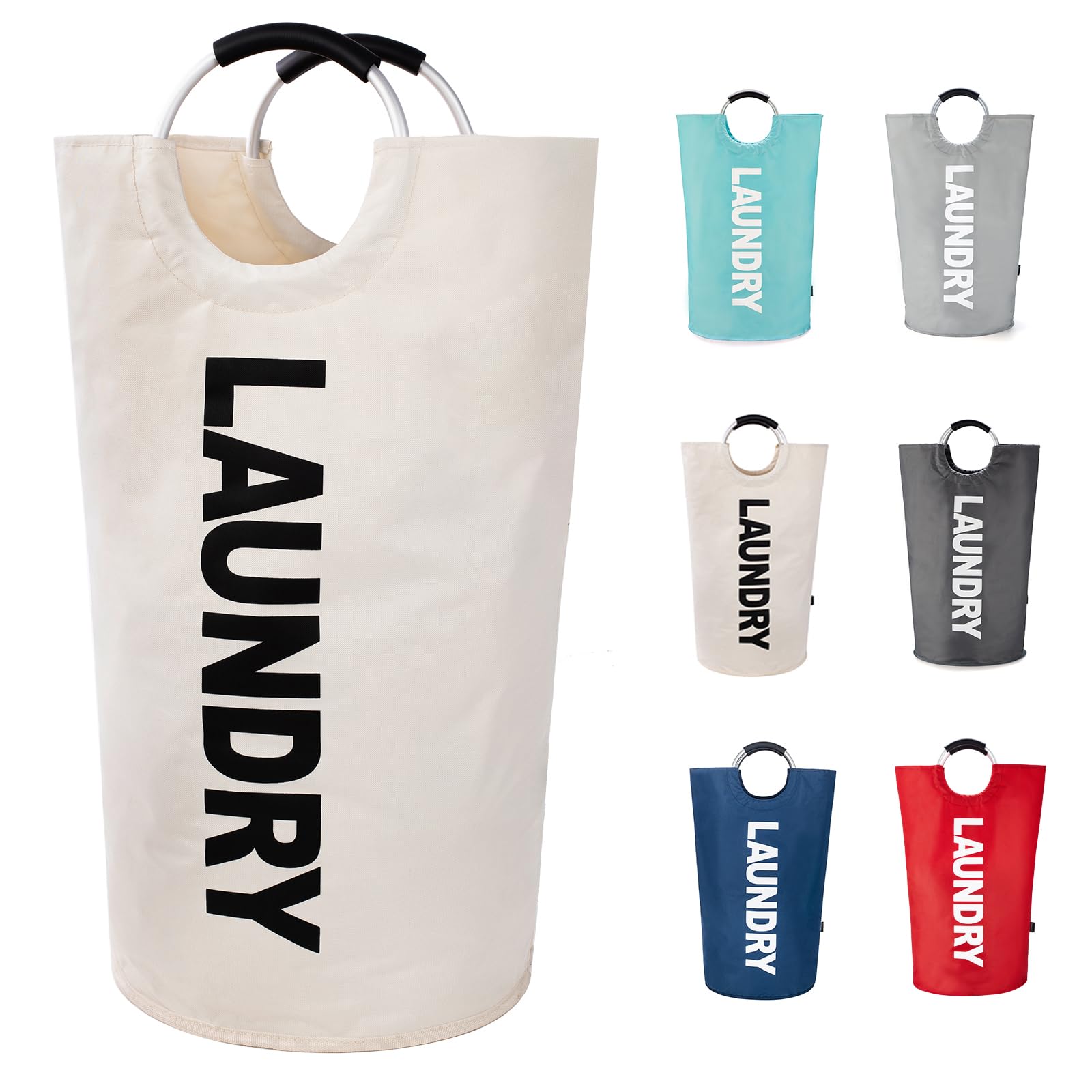 Twira 100L Large Laundry Basket, Laundry Hamper Stands Up Well, Laundry Bag with Padded Handles, Waterproof Clothes Bin Collapsible, Clothes Hamper for Bathroom, Laundry, College (Beige)