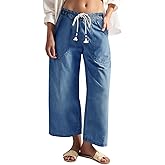 Cicy Bell Women's Wide Leg Jeans Casual Drawstring High Wasit Boyfriend Loose Baggy Capri Denim Pants with Pockets