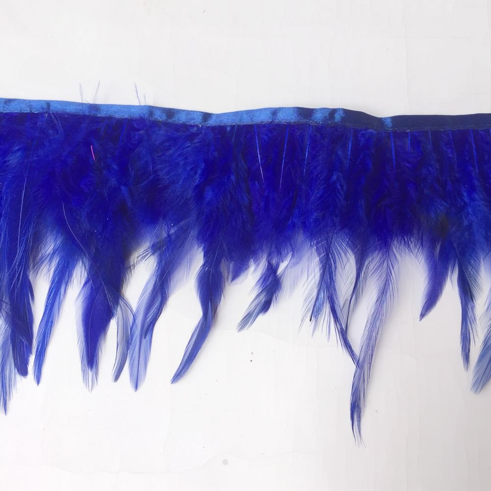 Sowder 2 Yards Natural Rooster Hackle Feather Trim Fringe 4-6" in Width Dress DIY Decoration (Royal Blue)
