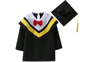 Toddler Graduation Sets Girls Long Sleeve Gown and Cap with Tassel for Kids V Neck Tie Bow Graduation Dress