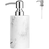 Luxspire Soap Dispenser, Cylinder-Shaped Marble Lotion Liquid Soap Pump Bottles, Refillable Shampoo Container, Decorative Hand Soap Resin Jar for Bathroom, Kitchen - White Marble