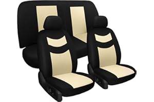Tapha Universal Car Seat Covers Full Set - Front and Rear Split Bench, Easy to Install, Breathable and Washable Universal Interior Covers for Auto, SUV, Sedan, Van, Airbag Compatible, Black & Beige
