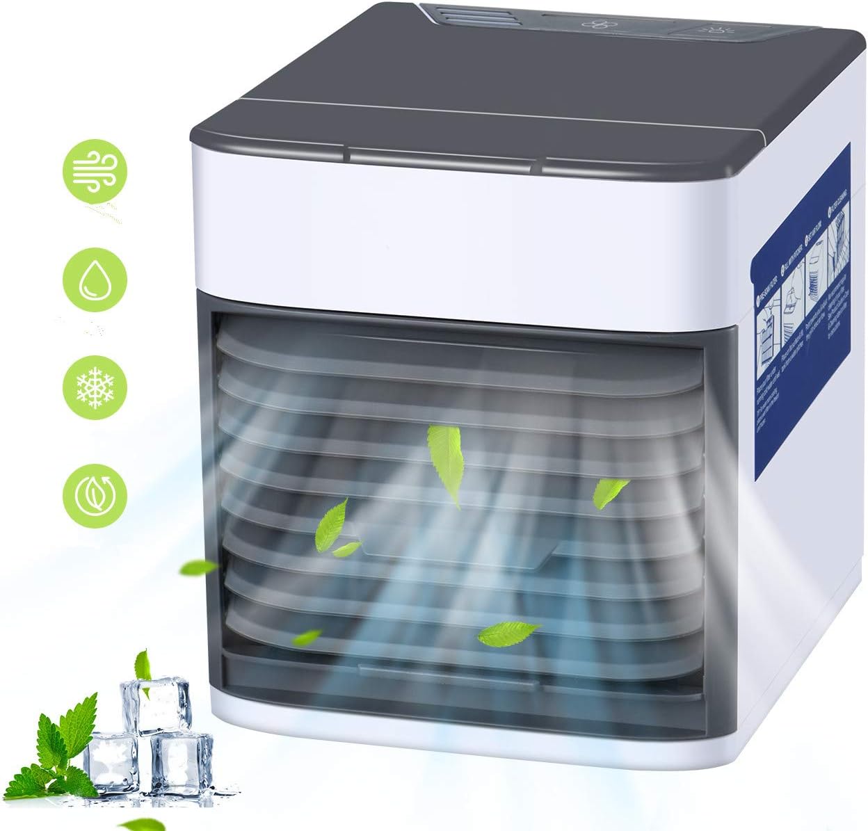 Personal Air Cooler๏ผ3 in 1 Mini Air Conditioner Humidifier Purifier, 3 Adjustable Speed, USB Personal Evaporative Cooler with Water Tank for Home, Office, Kids Bedroom, etc.