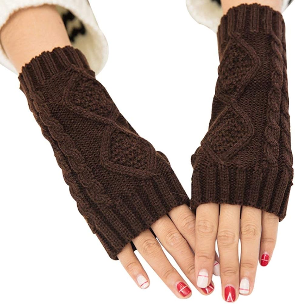 Glaiidy Women'S Half Gloves Monochrome Knitted Fingerless Winter Gloves