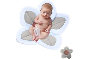 BABY DAVE Baby Bath Flower Soft Cushion Non-Slip Safety Sink Insert Tub Creative Play-mat 0-12 Months, Includes Mini Bath Flower Scrubby BPA Free (Baby Grey)
