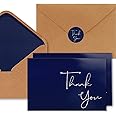 BGTCARDS 100 Navy Blue Thank You Cards with Envelopes, 4" x 6" Classy Thank You Notes, Perfect for Small Business, Wedding, Graduation, Baby Shower, Bridal Shower (100PCS)