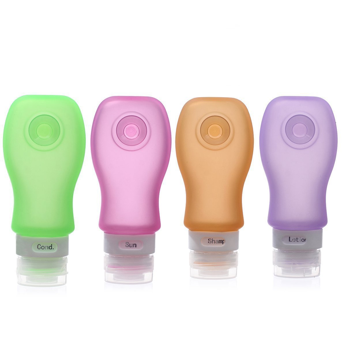 Kitdine Squeezable & Refillable Silicone Travel Bottles Containers - For Shampoo, Conditioner, Lotion, Toiletries - 4 Pack (3OZ, Pink + Orange + Green + Purple) by Kitdine