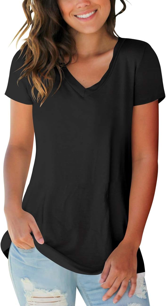 liherWomens Tops V Neck Tee Casual Short Sleeve and Long Sleeve T Shirts