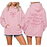 Reuseket Christian Bow Hoodies for Women Cute Bow Print Sweatshirt Bible Verse Graphic Hoodie Religious Pullover Sweatshirts