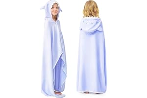 ZIONOR Hooded Bath Towel for Kids - 50''L x 35''W Extra-Large Hooded Towels for Big Kids 6-10, Kids Beach Towels Made from Bamboo Rayon, Suitable for Bath, Pool, Beach(Purple Shark)