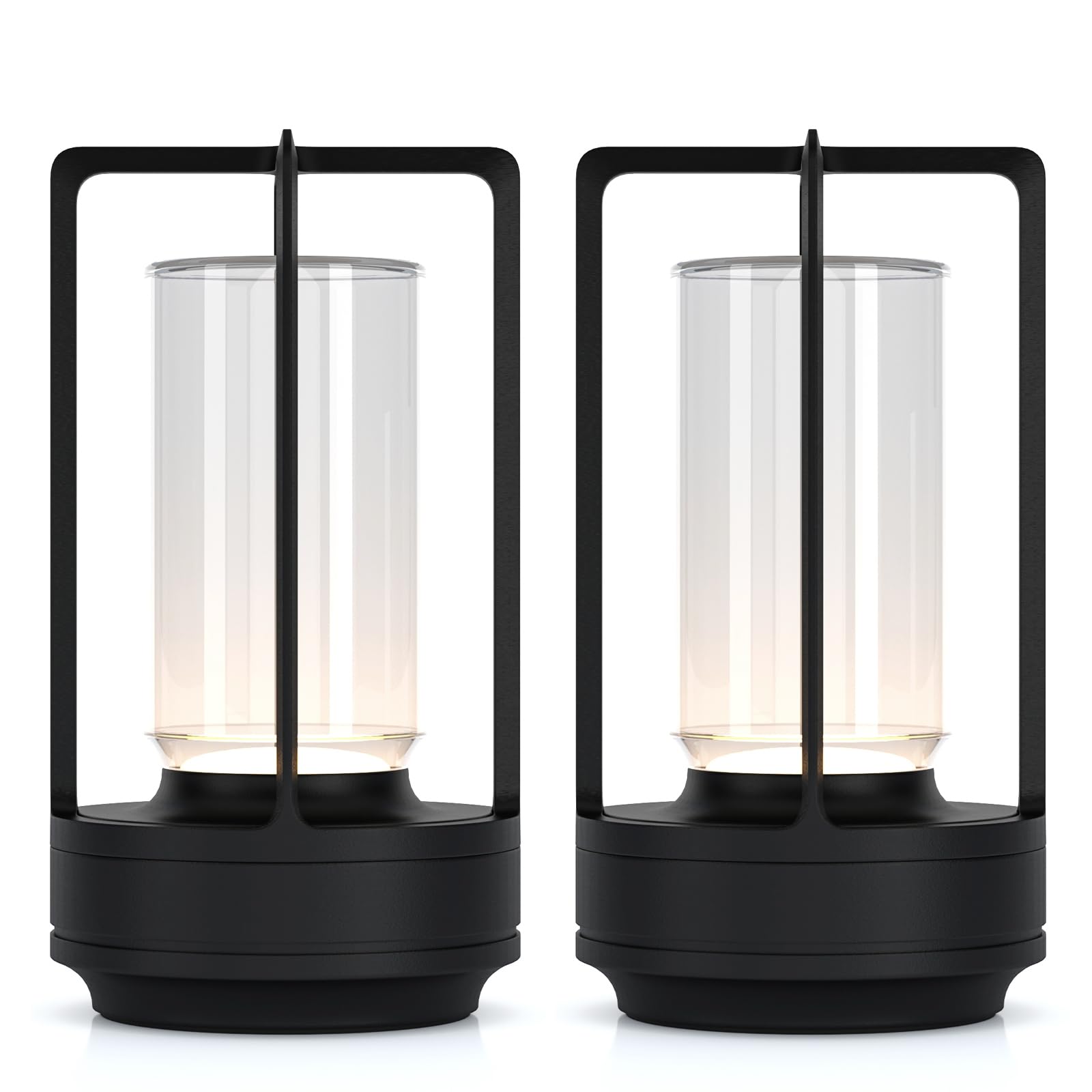 Photo 1 of Portable Metal Table Lamp for Indoor/Outdoor ,Rechargeable Cordless LED Lamp, 3-Colour Infinitely Dimming Battery Powered Small Desk Lamp, Restaurant/Bedroom/Bar/Coffee/Camping Light (Black Set of 2)