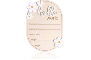 Baby Announcement Sign, 5.91x4.13 Inch Wooden Newborn Announcement Sign Hello World New Baby Name Sign Birth Announcement Sig