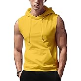 Amussiar Men's Workout Hooded Tank Tops Sleeveless Gym Training Hoodies Bodybuilding Muscle Cut Off T Shirt