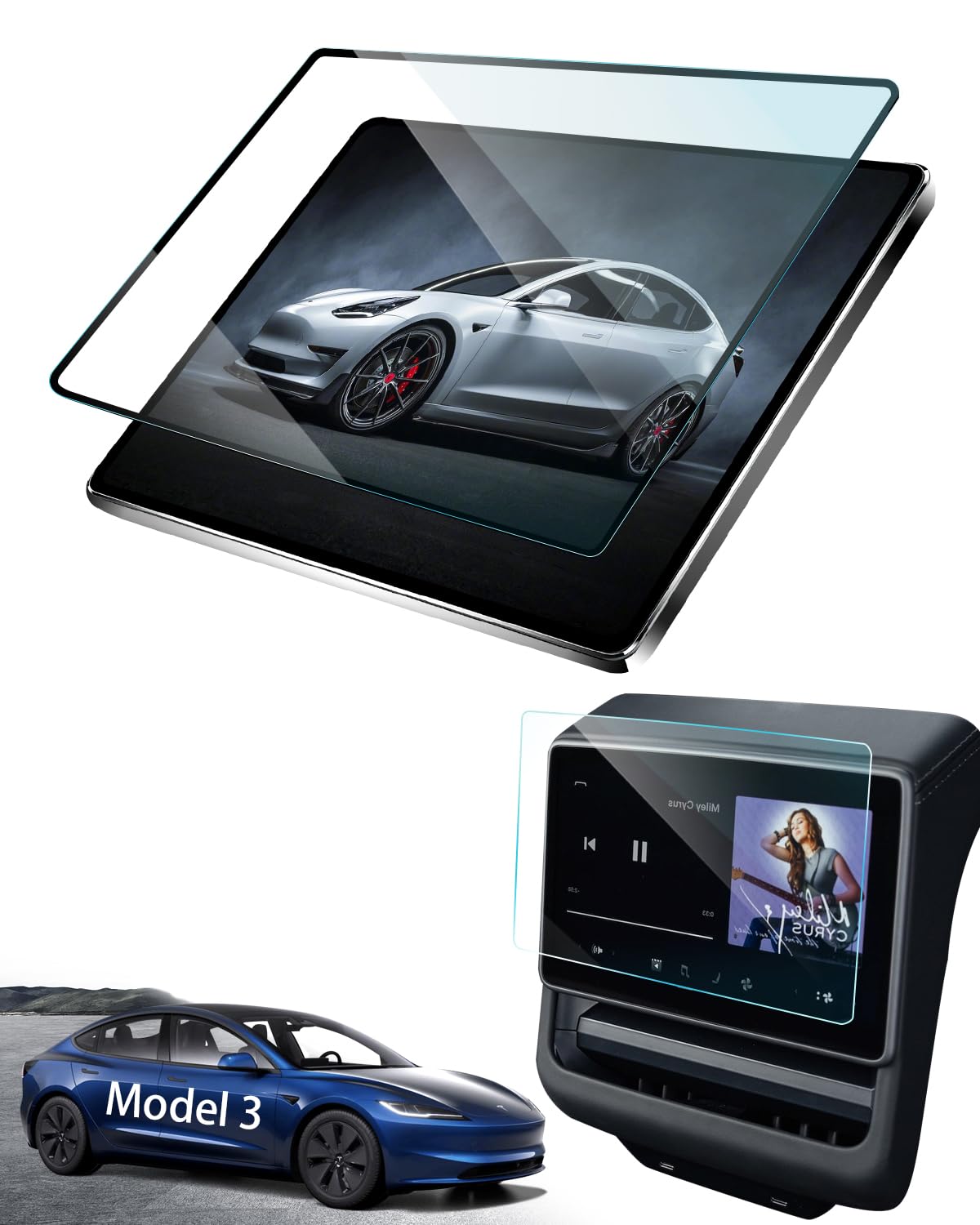 ASZSK Screen Protectors for Tesla Model 3 2024, 9H Tempered Glass Screen Protector Model 3 Highland, 15.4" + 8" Navigation Screen Protector Accessories, Anti-Fingerprint Against[Set of 2]