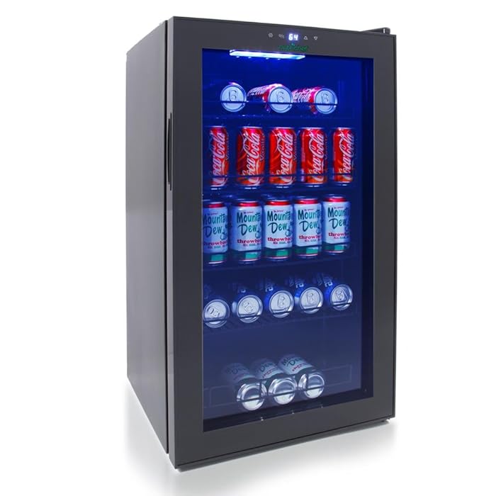 Nutrichef Canned Beverage Refrigerator Unit - Freestanding Glass Fridge Storage Unit for Floor, Table or Kitchen Counter - PKTEBC85