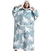 Queenshin Wearable Blanket Hoodie, Oversized Flannel Comfy Sweatshirt for Adults,Warm Cozy Hooded Body Blanket