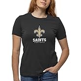 Team Fan Apparel Women's NFL Ultimate Fan Logo Short Sleeve T-Shirt - 100% Cotton - Officially Licensed - Tagless Tee (New Orleans Saints - Black, X-Large)