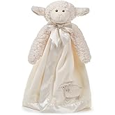 Bearington Baby Lamby Snuggler - 15" White Lamb Plush Lovey for Babies - Soft Stuffed Animal Security Blanket with Satin Bow and Embroidered Eyes - Sweet Baptism Gift Blanket for Boys and Girls