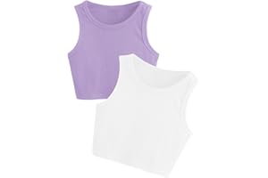 Milumia Girl's 2 Pack Ribbed Knit Sleeveless Round Neck Casual Baisc Crop Tank Top