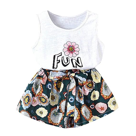 BURFLY Mädchen Baby ärmellose Brief Print Weste + floral weites Bein Shorts lose beiläufige Hosen Urlaub Beachwear