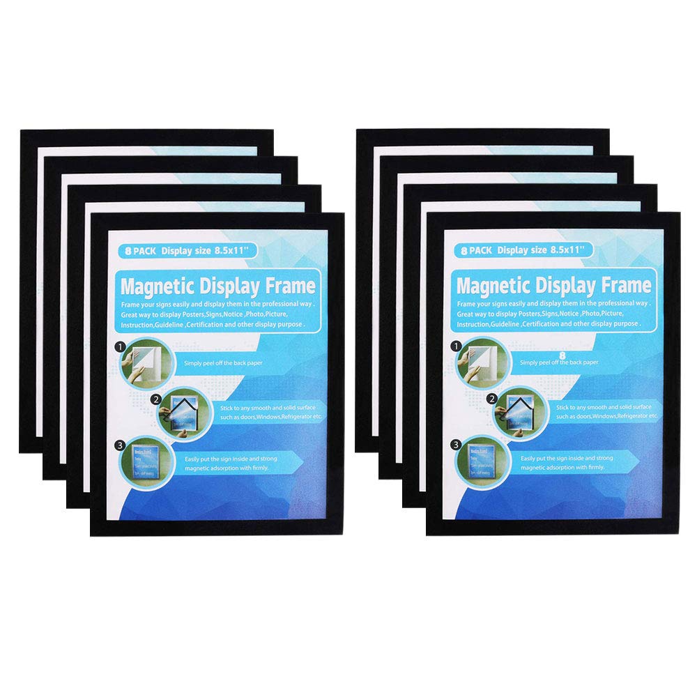 A4 Magnetic Display Frame,Self Adhesive Magnetic Paper Holder for License, Photos, Notices, Wall and Windows(Pack of 8,Black)