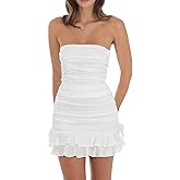 Mizoci Women's Sexy Tube Top Bodycon Mini Dress Strapless Ruffle Bow Back Ruched Party Short Dresses