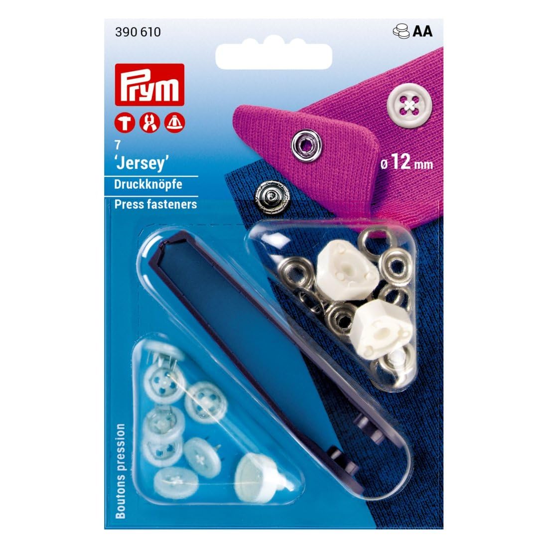 Prym Non-Sew Press Fastener, Brass, White, 12 mm