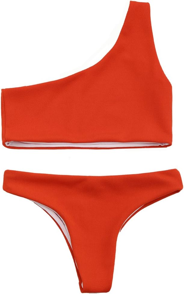 Polkra Women One Shoulder Swimsuit Two Pieces Bathing Suits Ruched Tankini Swimwear