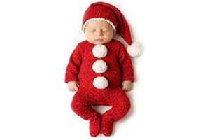 ForBaysy Newborn Baby Christmas Photo Props Outfit Infant Boys Girl Photoshoot Costume Red jumpsuit With Xmas Hat
