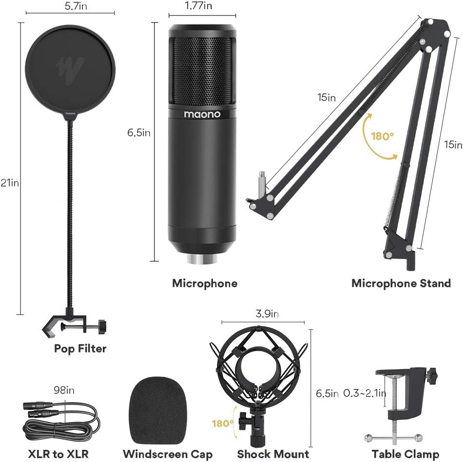 XLR Condenser Microphone Kit MAONO AU-PM320S Professional Cardioid Vocal Studio Recording Mic for Streaming, Voice Over, Project, Home-Studio: Home Audio & Theater