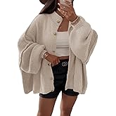Saodimallsu Womens Oversized Cardigans Long Lantern Sleeve Button Down Chunky Knit Loose Fall Sweater Coats